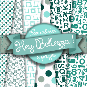 Papier numérique, vert et gris, chiffres, lettres, pois, téléchargement immédiat