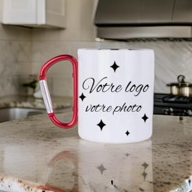 Mug anse mousqueton rouge, métallique, blanc à personnaliser