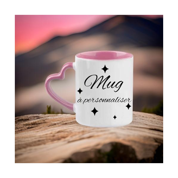 Mug anse cœur, intérieur couleur rose, à personnaliser