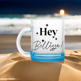 Mug en verre transparent, fond couleur rose, à personnaliser