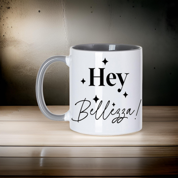 Mug en céramique, anse et intérieur de couleur gris , à personnaliser