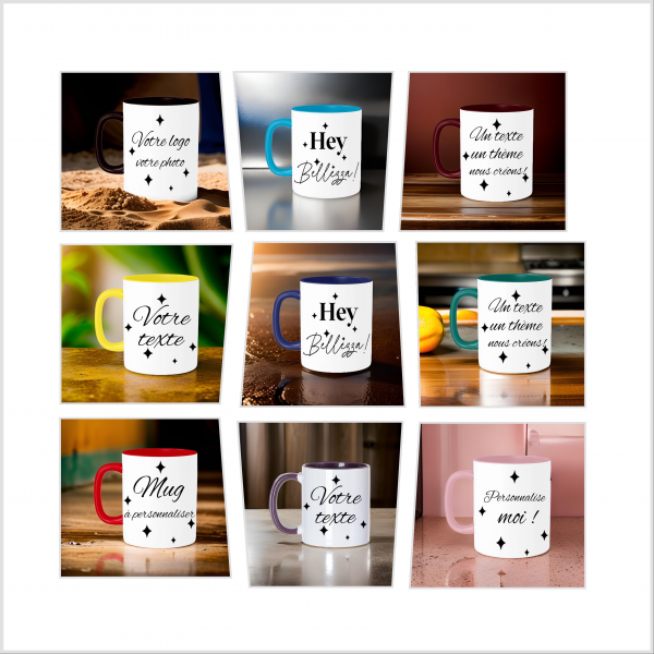 Mug en céramique, anse et intérieur de couleur gris , à personnaliser