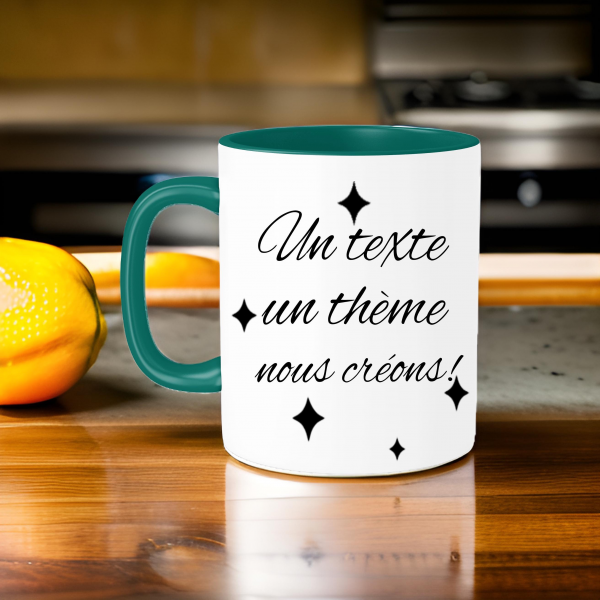 Mug en céramique, anse et intérieur de couleur vert forêt , à personnaliser