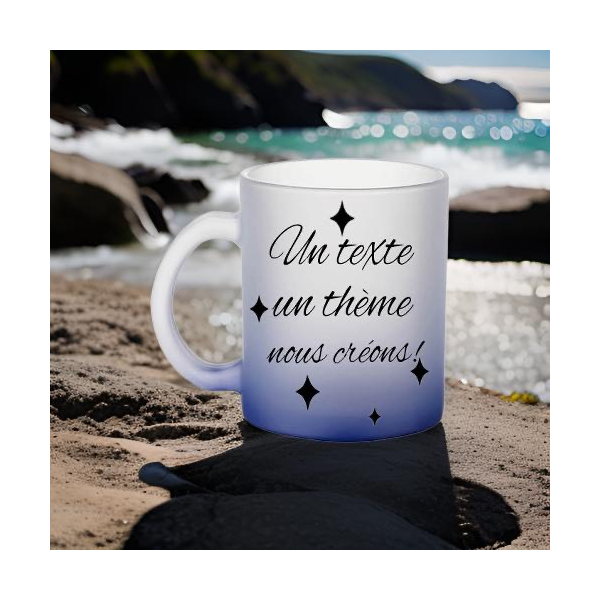 Mug en verre givré, couleur bleu marine , à personnaliser
