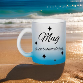 Mug en verre givré, couleur bleu azur , à personnaliser