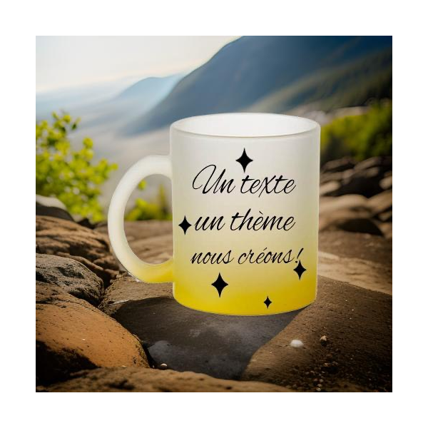 Mug en verre givré, couleur jaune , à personnaliser