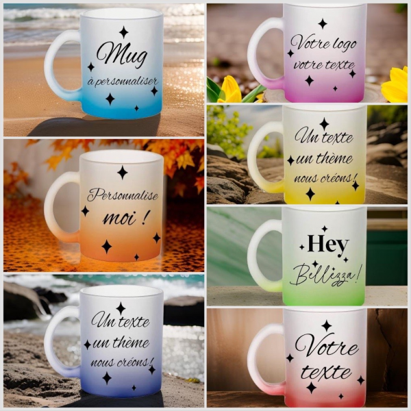 Mug en verre givré, couleur jaune , à personnaliser