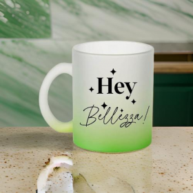 Mug en verre givré, couleur vert , à personnaliser
