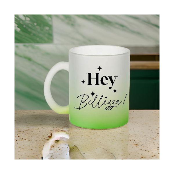 Mug en verre givré, couleur vert , à personnaliser