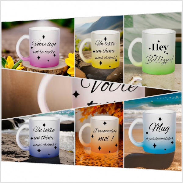 Mug en verre givré, couleur vert , à personnaliser
