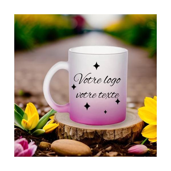 Mug en verre givré, couleur orange,  à personnaliser