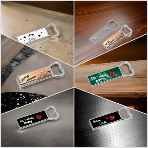 Décapsuleur, ouvre bouteille, aimant à personnaliser, avec vos photos, pré commande délai 8 à 10 jours