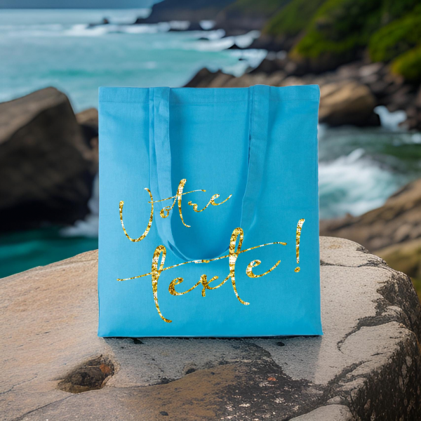 Tote bag, couleur bleu lagon, sac fourre tout,  à personnaliser, avec les paillettes, délais de traitement sous 8 à 10 jours