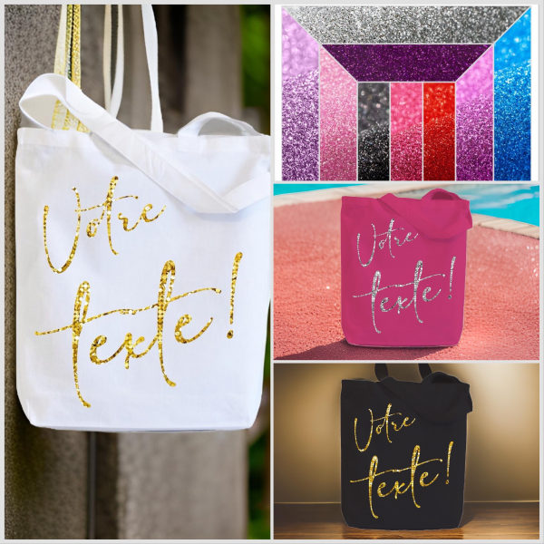 Tote bag, couleur orchidé sac fourre tout,  à personnaliser, avec les paillettes, délais de traitement sous 8 à 10 jours