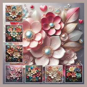 Papier numérique, fleurs 3d, créer des conceptions, digital, stickers, sublimation, 32 pages à imprimer