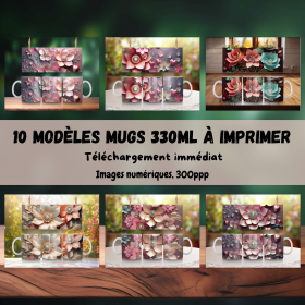 10 images fleurs 3d pour mugs 330ml, 11 oz à imprimer, téléchargement immédiat