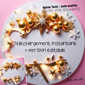Noël, image ronde personnalisable avec votre texte et taille au choix. Fichier envoyé par email