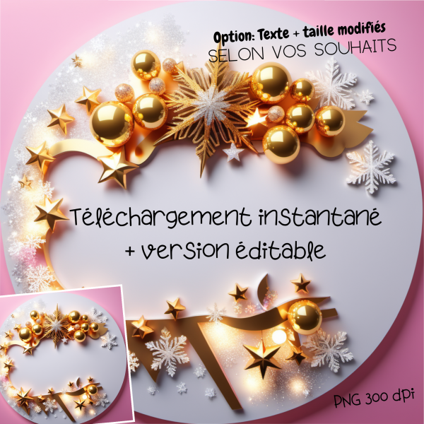Noël, image ronde personnalisable avec votre texte et taille au choix. Fichier envoyé par email