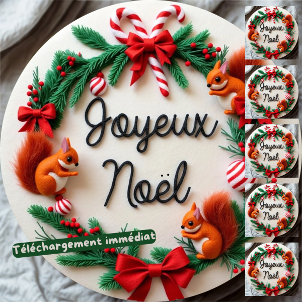Noël, image ronde personnalisable avec votre texte et taille au choix. Fichier envoyé par email