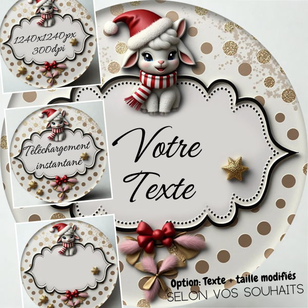 Noël, image ronde personnalisable avec votre texte et taille au choix. Fichier envoyé par email