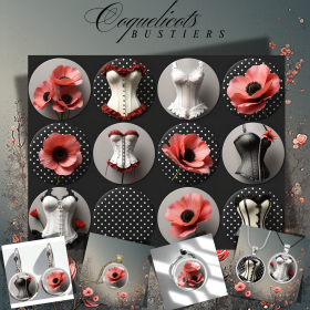 Coquelicot, bustiers, petits pois rétro, image numérique à télécharger instantanément – Format png 300 dpi