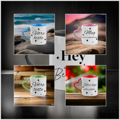 Mugs colors, anse coeur
