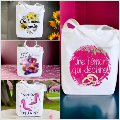 Sac, tote bag blanc polyester, impression à l'encre